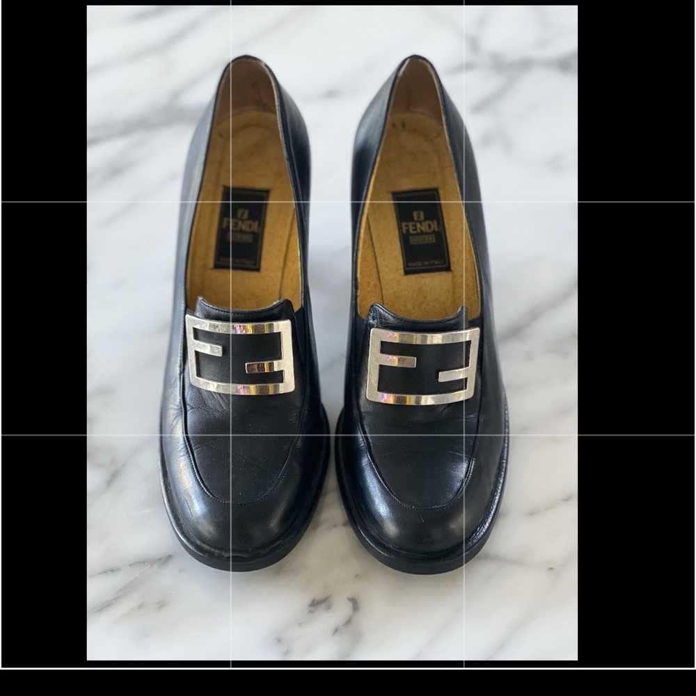 Fendi Black Loafers with Silver Hardware